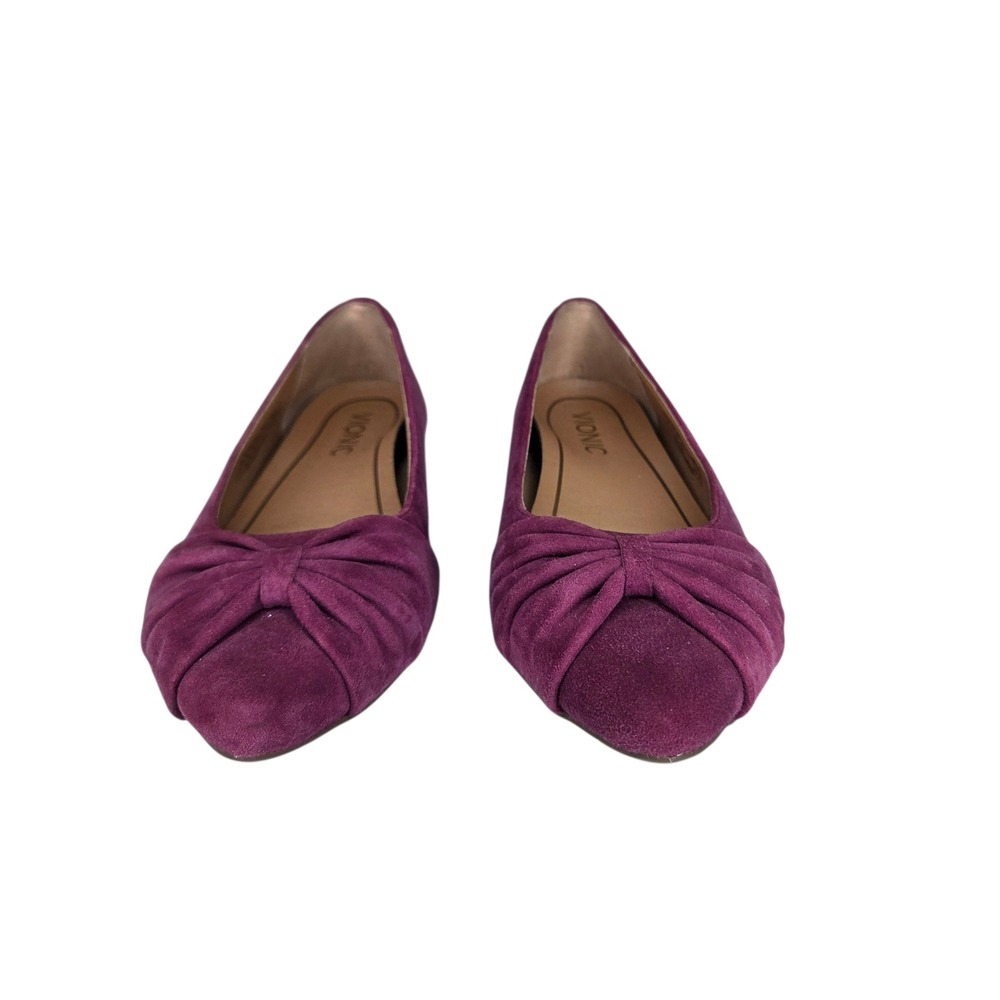 LIKE NEW Vionic Gramercy Plum Purple Suede Pointed Toe Bow Ballet Flats Womens 5 - Picture 3 of 7